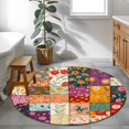 thumbnail image 3 of Round Rugs 3Ft, Spring Floral Round Area Rug Washable Indoor Throw Carpet, Summer Botanical Retro Checkered Colorful Small Non Slip Circle Rug for Bedroom Living Room Home Decor Aesthetic, 3 of 8