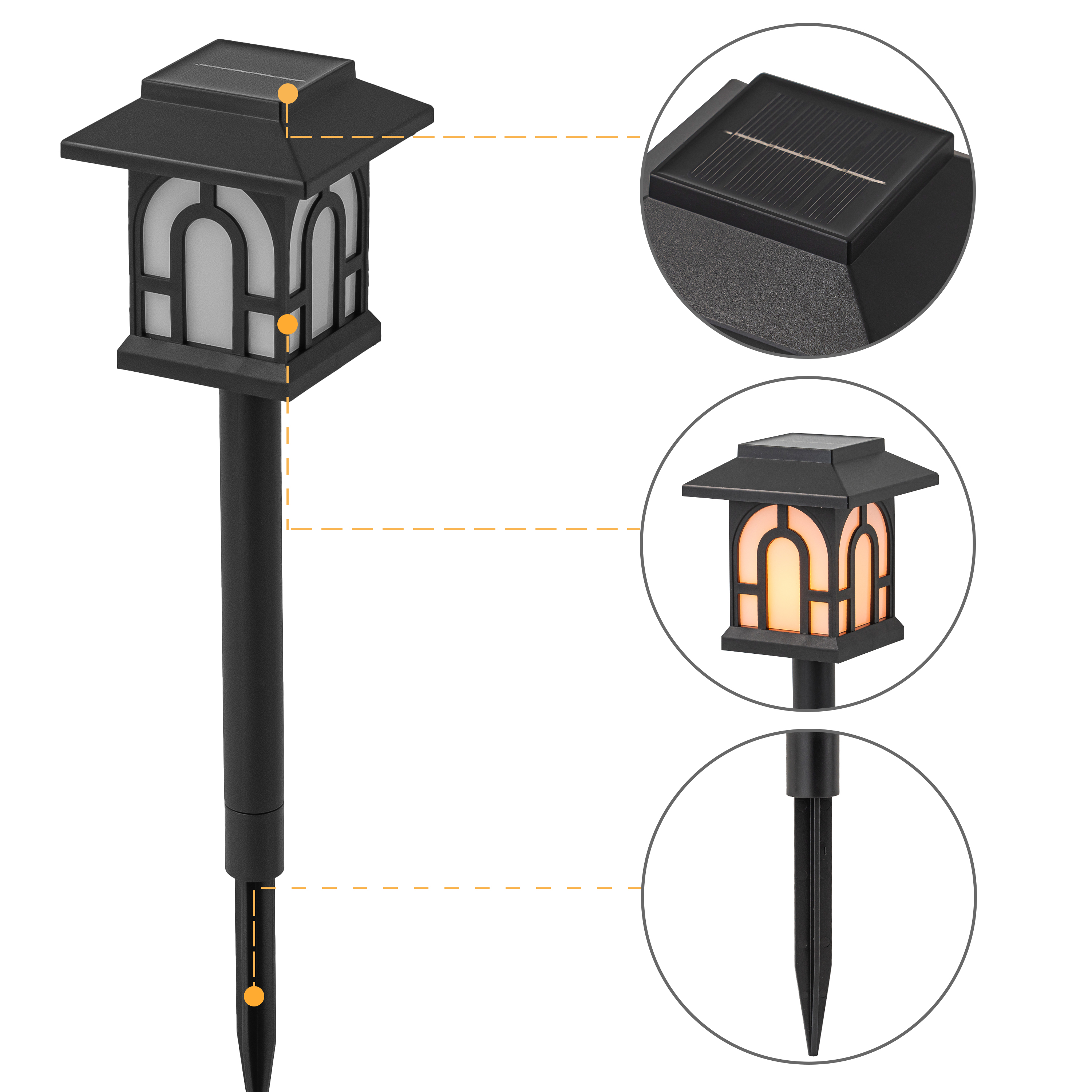 C Cattleya 6-Pack Black Solar Flickering Flame LED Outdoor Path Lights for Landscape,Walkway,Garden