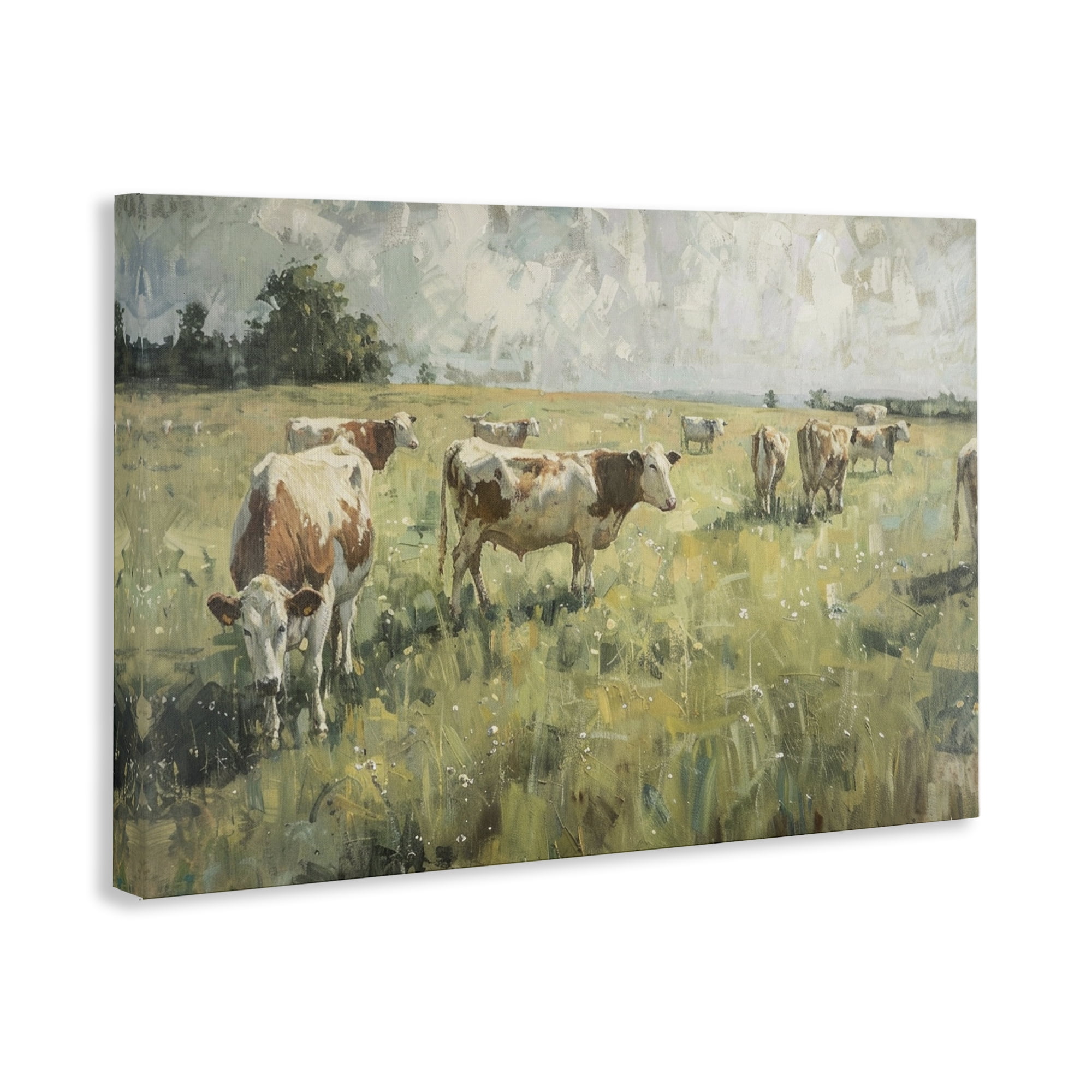 Stupell Industries Roaming Cows in Grasslands Landscape & Nature Painting Wrapped Canvas Art Print Wall Art, 24 x 16