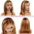 thumbnail image 2 of Highlight Ombre Bob Wig Human Hair Straight 4/27 Honey Blonde Bob Lace Front Wigs Human Hair 16 Inch 13x4 Lace Front Bob Wigs 12A Short Bob Wig 180% Density Glueless Wigs Straight Bob Frontal Wigs, 2 of 6
