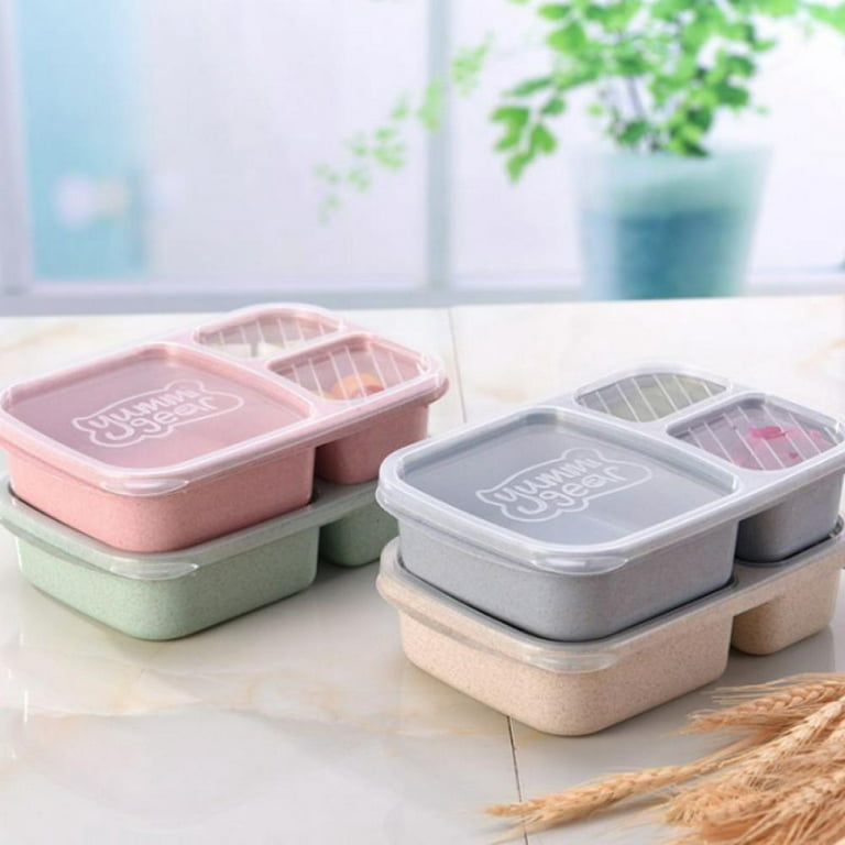 1pc Three-layer Wheat Straw Bento Lunch Box With Divided Compartments