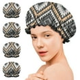 thumbnail image 7 of Shower Caps,Brown Geometric Triangle Diamond Pattern Waterproof Shower Cap for Women 4 Pieces,Double Reusable Hair Cover for Shower PEVA Elastic Stretch Hem, 7 of 7
