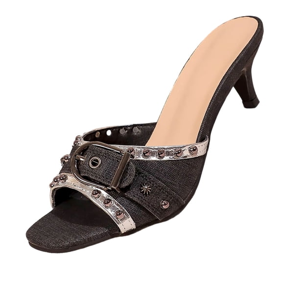 Wensltd Women's High Heels for Party Daily Plus Size Open Toe Heels Square Toe Comfortable Fit Everyday Stylish Black