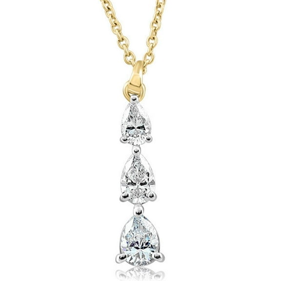 Pompeii 1/2Ct Pear Shape Diamond Three Stone Pendant Yellow Gold Necklace Lab Grown
