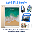 thumbnail image 1 of Restored Apple iPad 5 Kid's Bundle - 9.7" 128GB Gold (Wi-Fi) - Shock Proof Case, Bluetooth Headphones, Screen Protector, Kid's Stickers, and Charger Included (Refurbished), 1 of 5
