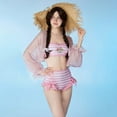 thumbnail image 4 of [Officially Licensed] Strawberry Shortcake × Micotaku Pink Striped Swimsuit for Women with Chiffon Cover-Up, L, 4 of 8