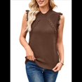 thumbnail image 3 of Suéter Sin Mangas para Mujer, Cuello Alto, Punto , Flecos, Corta, Estilo Bohemio, Moderno, Color Café, Talla L, 3 of 10