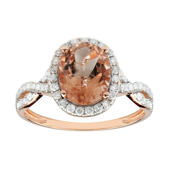 14k Solid Rose Gold Natural Oval Morganite and Halo Diamond Vintage Style Birthstone Gemstone Engagement Ring