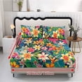 thumbnail image 5 of ZIATUBLES 3 Pcs Twin Size Sheet Set, Tropical Flower Leaf Printed Soft Comfort Bedding Sets with 1 Fitted Sheet and 2 Pillowcases, Cooling Cozy All-Season Bed Sheets, 5 of 9