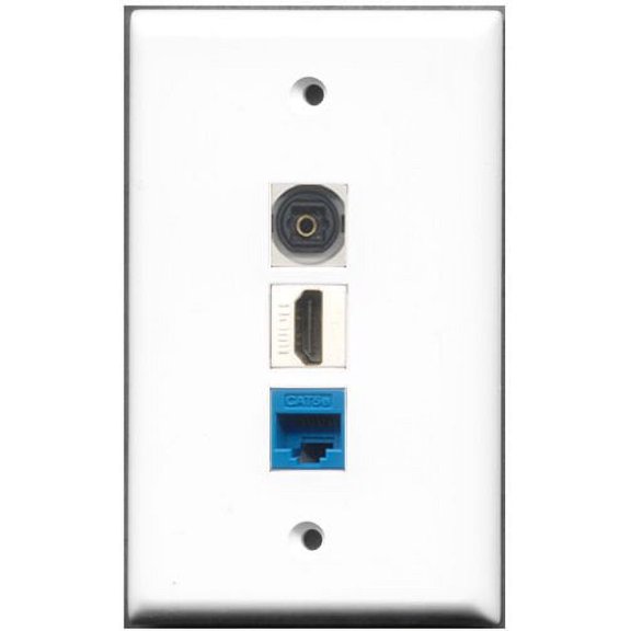 RiteAV - 1 Port HDMI 1 Toslink 1 Cat5e Ethernet Blue Wall Plate