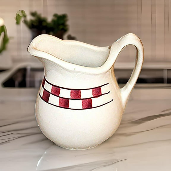 Creamer Red/White Checkmate Stoneware Creamer Handpainted | Renovator's Supply