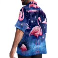 thumbnail image 3 of Starry Sky Flamingo Men's Casual Printed Button Down Short Sleeve Poplin Hawaiian Beach Shirt with Spread Collar Tops, 3 of 6