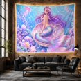thumbnail image 6 of Mermaid in a Purple Clam Shell with Jellyfish, Whimsical Fantasy Style for Mermaid Lovers, Ocean Wall Decor, Birthday Gift, Tapestry Wall Hanging for Bedroom and Dorm, 6 of 7