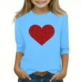 thumbnail image 2 of Girls Sky Blue Glitter Heart Top - Cold Shoulder 3/4 Sleeve Soft Stretchy Casual Shirt for Girls 4-12,Size 10-11T, 2 of 5