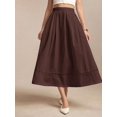 thumbnail image 5 of Brown Womens 100% Cotton A-Line Midi Skirt With Lace Hem And Side Pocket, 5 of 7