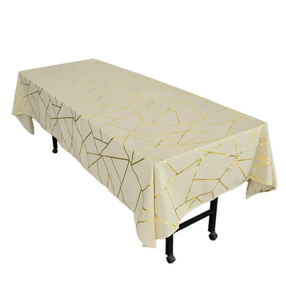 Efavormart 60"X102" Polyester Rectangular Tablecloth With Gold Foil Geometric Pattern - Modish Flair - Perfect for Wedding, Party, Event, Home Décor, Special Occasions, Banquet - Beige