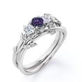 thumbnail image 4 of JeenMata Nature-inspired Design 1 Carat Round Brilliant Cut Lab Grown Alexandrite and Moissanite Triple Stone Wedding Ring Set in 18K White Gold Plating over Silver, 4 of 6