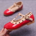 thumbnail image 7 of Girls Red Mary Jane Flats Patent Faux Leather Rhinestone Buckle Strap Soft Sole Kids Little Kid Dress Shoes Party Wedding Comfortable,Size 25, 7 of 7