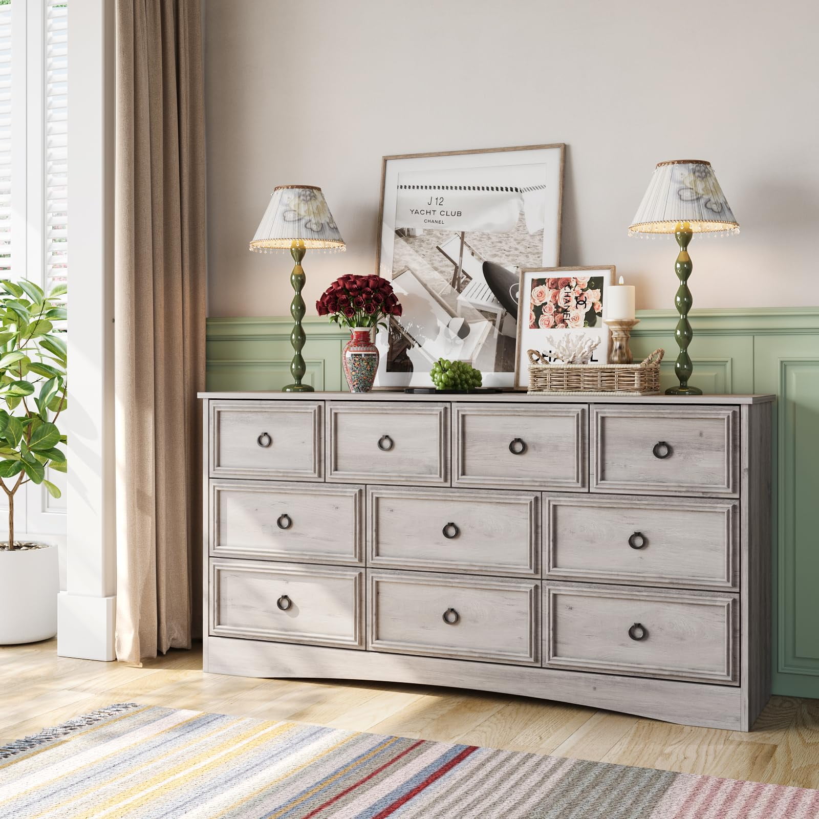 LGHM 10 Drawer Dresser for Bedroom, Dresser TV Stand, Chest of Drawers for Storage and Organization, Gray