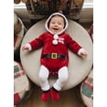 thumbnail image 5 of RUINIXCW Newborn Baby Boy Girl My First Christmas Outfit Velvet Romper Infant Santa Claus Costume Long Sleeve Fur Trim Red Hooded Jumpsuit with Socks, 5 of 10