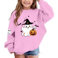 thumbnail image 5 of DJDLJWCJ Girls Halloween Fleece Sweatshirt Long Sleeve Crew Neck Oversized Graphic Pullover Kids Fall Casual Halloween Sweatshirts Pink Size 2T, 5 of 7