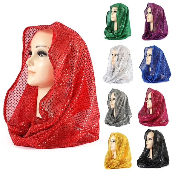 Women's Solid Color Sequin Headscarf Sparkling Stage Performance Hair Accessory