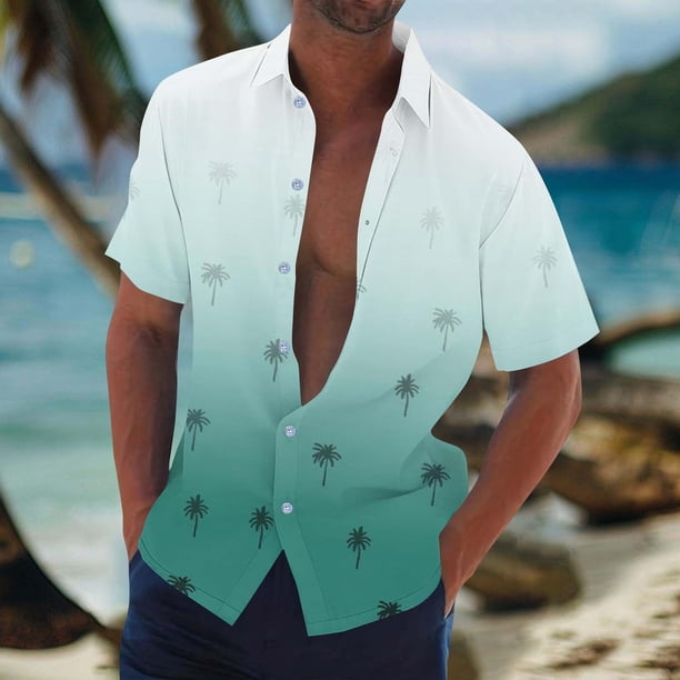 Blusa y camisa de manga corta con cuello vuelto Camisa casual para hombre Camisa de bolos vintage de manga corta Camisas de verano de playa cubana Camisa con botones Blusa para hombre Poliéster