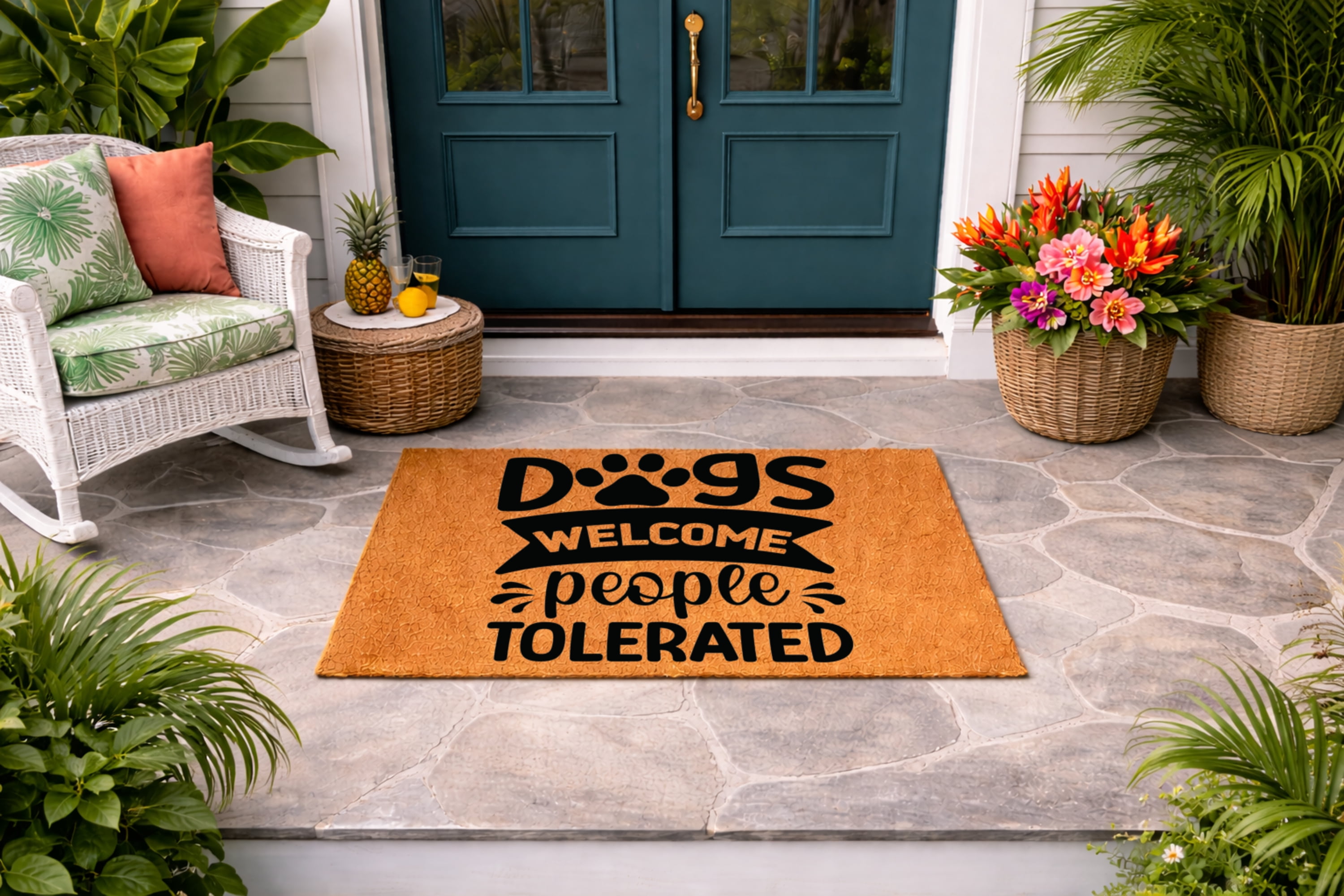 Dogs Welcome People Tolerated - Brown Coir PVC Outdoor Doormat (24x48 inches) 6101