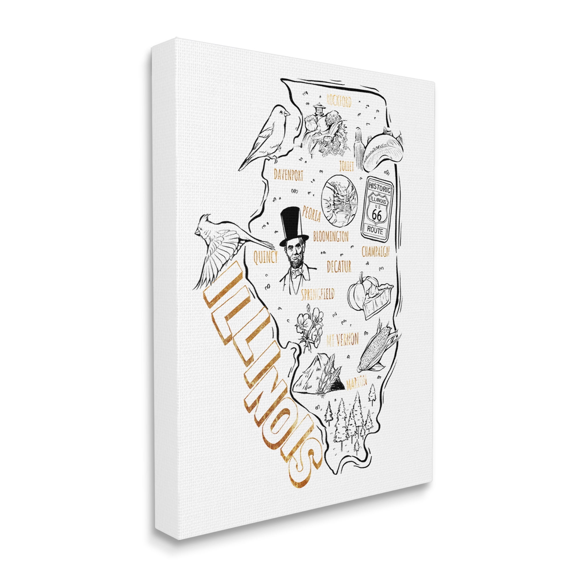 Stupell Industries Illinois State Landmark Map Glam Detail Text Canvas Wall Art, 36 x 48, Design by Ziwei Li