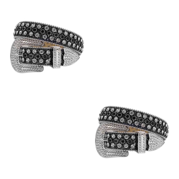 Sonducket Cinturón adelgazante con diamantes de imitación, exquisito cinturón de diamantes de imitación hecho a mano para una línea de Negro+Blanco 105cm 2piezas