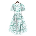 thumbnail image 7 of Summer Dresses for Women Casual Deep V Neck Puff Short Sleeve Smocked Floral Printed Pleated Flowy Beach Vacation Dress, 7 of 7