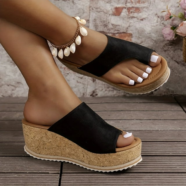 Sandales Compensées à Boucle d'Orteil pour Femmes, Chaussures à Plateforme à Enfiler à Imprimé Léopard, Sandales à Enfiler d'Été Sandales Compensées Chaussures pour Femmes Filles