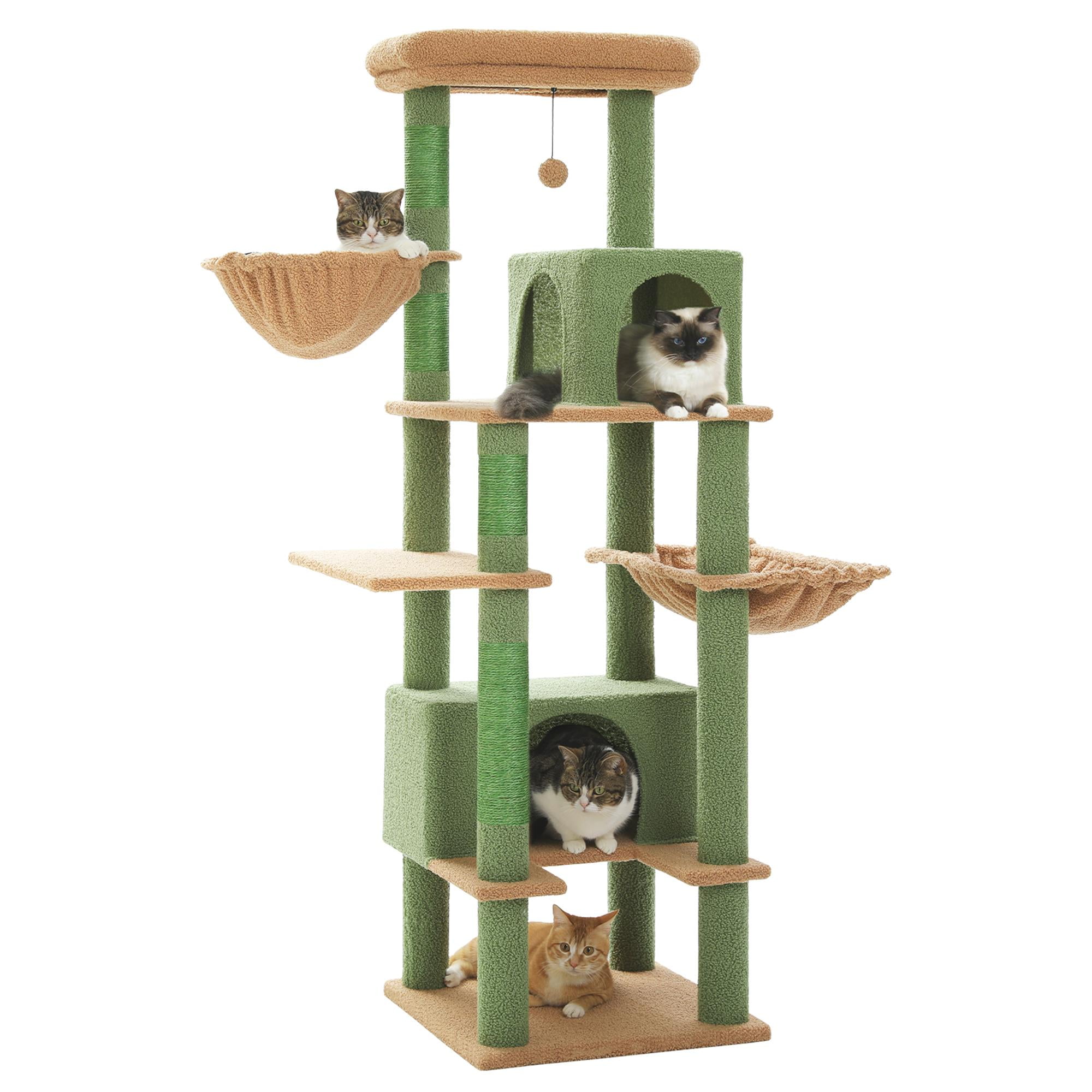 Kadyn 66" Multi-Level Cat Tree Tower for Indoor with Sisal-Covered Scratching Posts, Cat Condo with Hammock and Deluxe Perch, Green