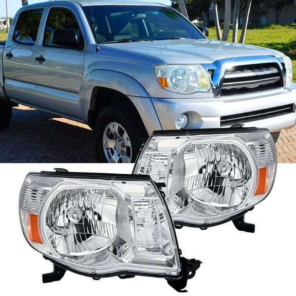 Nilight Headlight Assembly for 2005 2006 2007 2008 2009 2010 2011 Toyota Tacoma Replacement Headlamp Chrome Housing Amber Reflector