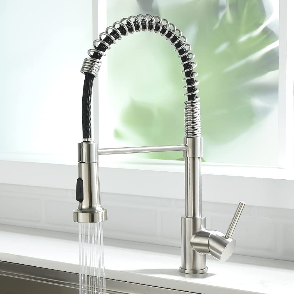 Kitchen Faucet, Kitchen Faucets with Pull Down Sprayer Sus304 Stainless Steel Industrial Single Handle One Hole Faucet for Farmhouse Camper Laundry ...