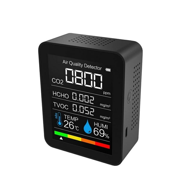 Riwesomey Medidor de CO2 5 en 1, medidor Digital de temperatura y humedad, medidor de del aire recargable por USB, analizador Digital portátil Analizadores y rastreadores de circuitos No.01 Riwesomey TO000491-01B
