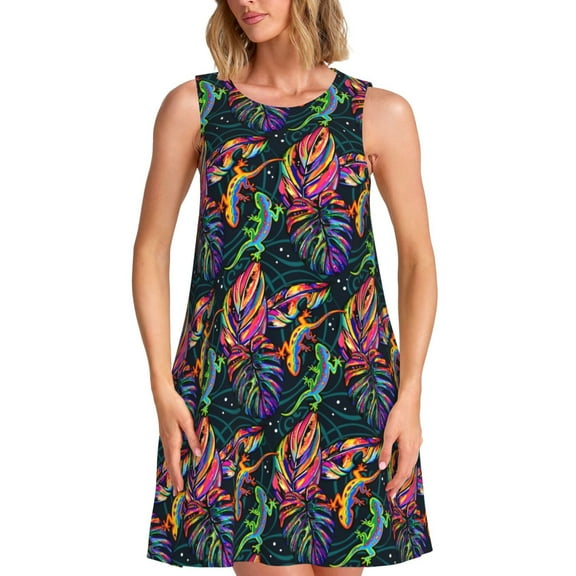 Spring Summer Dresses for Women 2025 - Colorful Gecko Cute Lizard Swimsuit Coverup Sundresses for Women, Beach Vacation Clothes for Women, Hawaiian Tshirt Dresses for Women