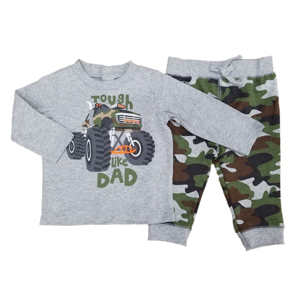 Infant Boys 2-Piece Tough Like Dad Monster Truck Shirt & Camo Pants Set