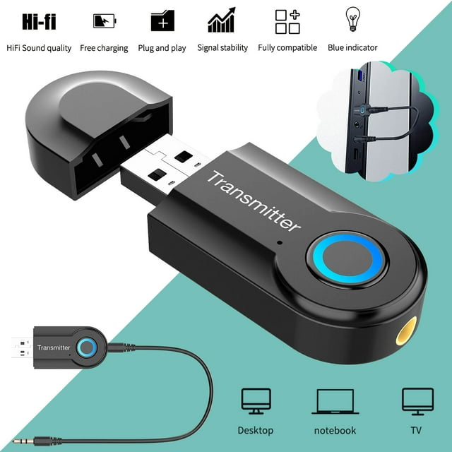 Receptor Bluetooth de alta resolución, adaptador de audio inalámbrico Bluetooth 5.0 con entrada auxiliar USB de 3,5 mm para estéreo de coche o casa, transmisión de música de alta resolución, adaptador