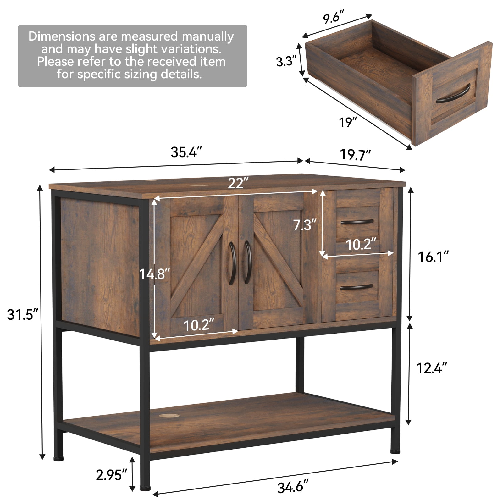 FULLWATT 36"Bathroom Vanity With Single Sink Combo, Modern Bathroom Sink Cabinet With 2 Drawers and a Tip-Out Drawer, Freestanding Bathroom Vanities with Ceramic Sink,Solid Wood Frame