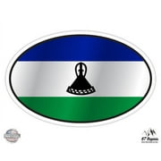 Lesotho Flag Oval - 3" Vinyl Sticker - For Car Laptop I-Pad Phone Helmet Hard Hat - Waterproof Decal
