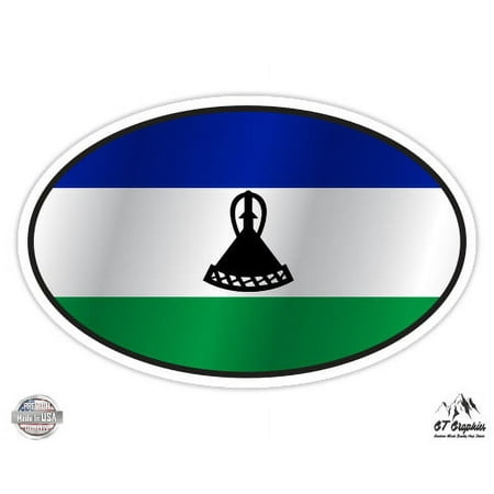 Lesotho Flag Oval - 3" Vinyl Sticker - For Car Laptop I-Pad Phone Helmet Hard Hat - Waterproof Decal