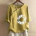 thumbnail image 2 of Womens Tops Under $10 Women Print Short Sleeve Loose Button Round-Neck Shirt Solid Blouse Tops Yellow L, 2 of 6
