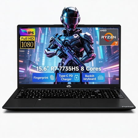 15.6" FHD IPS Gaming Laptop AMD Ryzen 7 7735HS 16GB DDR5 RAM 256GB SSD (Up to 4.75GHz, Beat i7-12650H) with AMD Radeon 680M Graphics 180° Viewing Angle HDMI Portable for Business College
