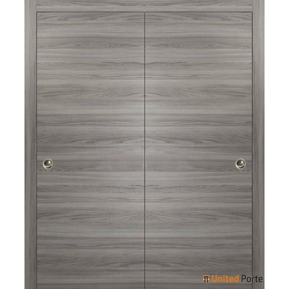 Sliding Closet Bypass Doors | Planum 0010 Ginger Ash | Sturdy Top Mount Rails Moldings Trims Hardware Set | Wood Solid Bedroom Wardrobe Doors -36" x 84" (2* 18x84)