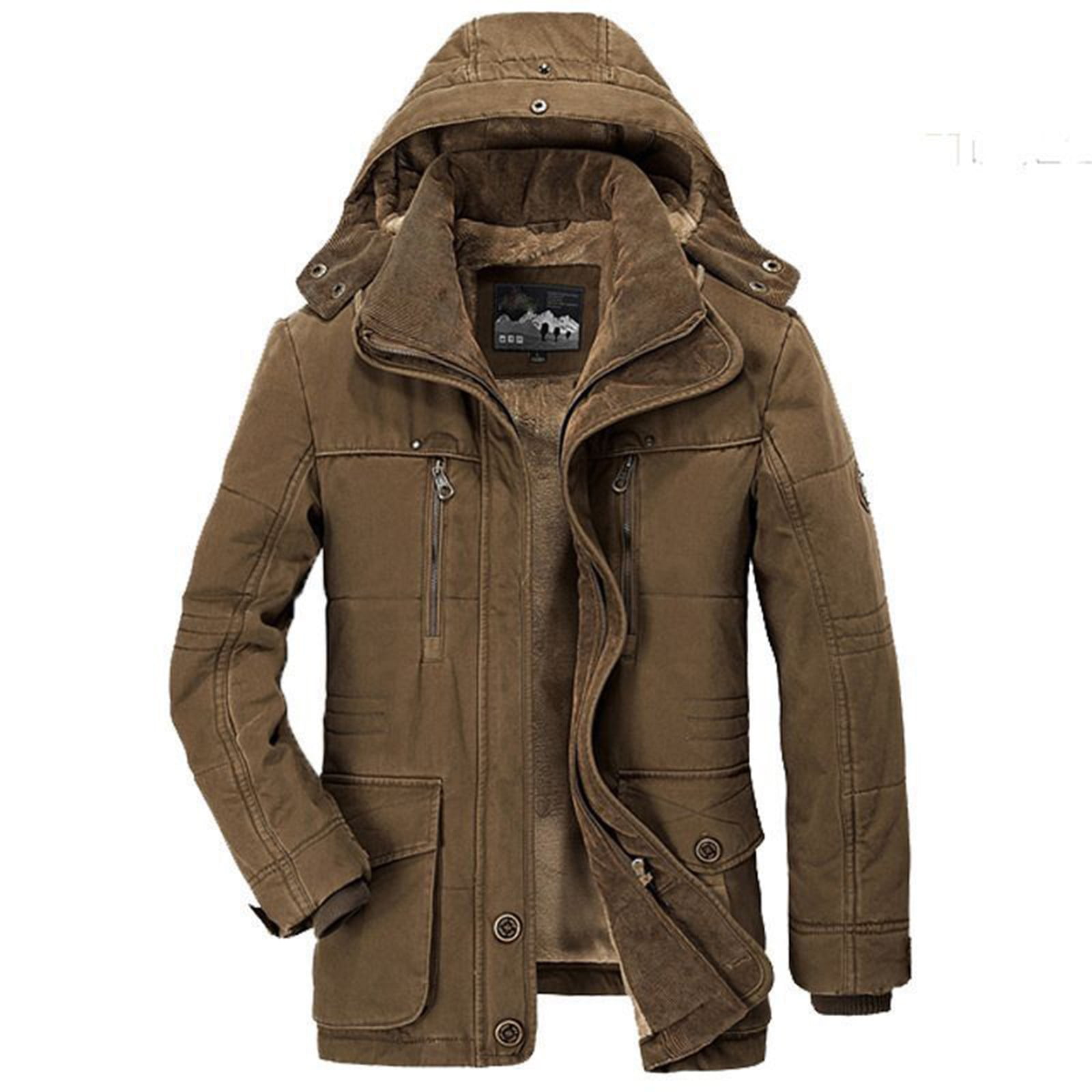 TQWQT Men's Winter Warm Parka Jacket Sherpa Lined Cotton Coat with ...