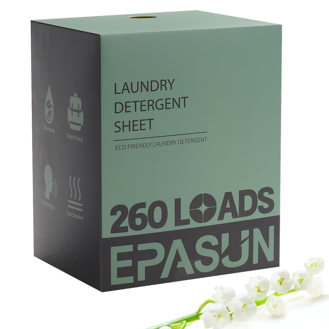Láminas de detergente para ropa EPASUN, 260 lavados, ecológicas