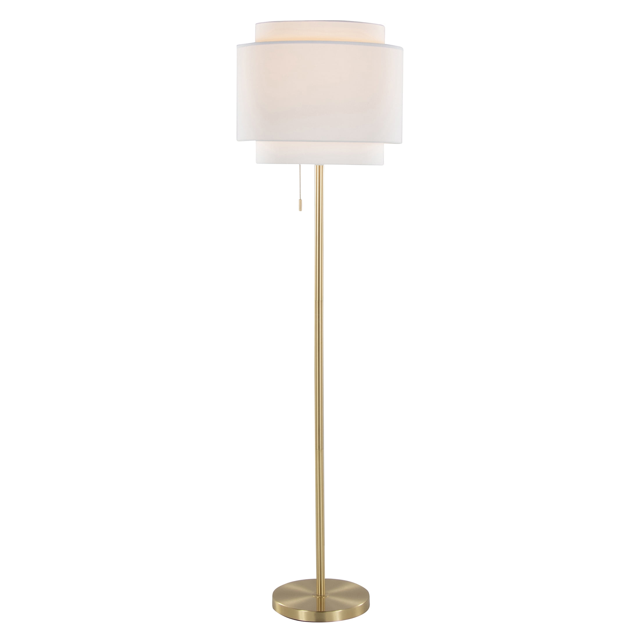 JERFIT 64 Inch Modern Gold Floor Lamp with Tiered Linen Shade, Pull Chain Accent Light for Living Room Bedroom Office
