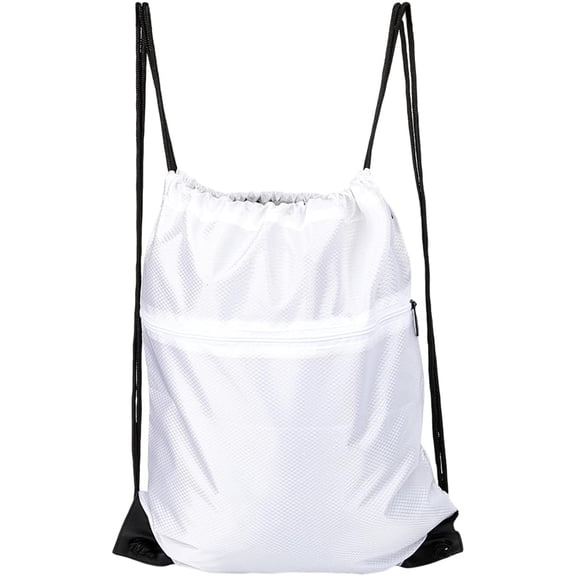 White Draw String Backpacks Waterproof Drawstring Bag Cloth Lightweight Sport Gym Storage Back Cinch Sack Knapsack for Swimming Traveling Outdoor Sports Men Women 19.2" x 16.5"