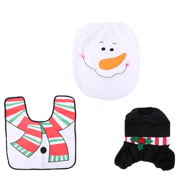 Juego de funda y alfombra para inodoro de Papá Noel, divertidas decoraciones navideñas para el baño
